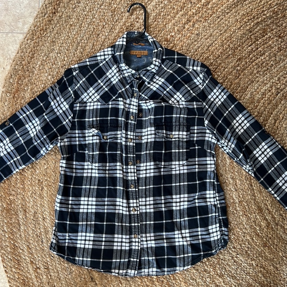 JACHS Girlfriend Women's Bea Flannel Shirt Large Black and White Plaid